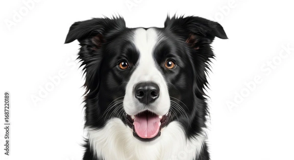 Fototapeta Closeup of a happy border collie dog isolated on transparent background