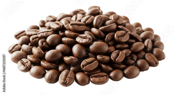 Fototapeta Pile of roasted coffee beans isolated on a transparent background
