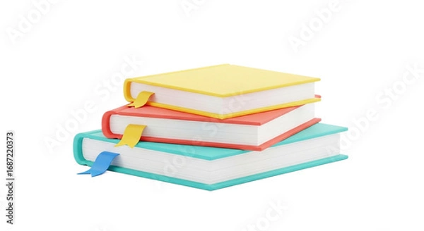 Fototapeta Stack of colorful books with bookmarks isolated on transparent background