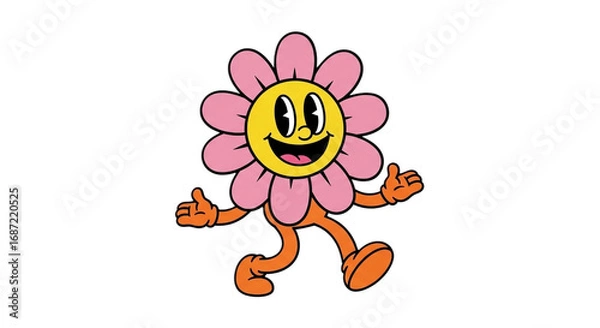 Fototapeta Cheerful flower character with a big smile isolated on transparent background