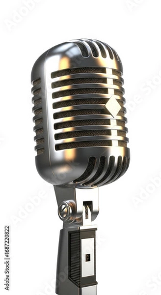 Fototapeta Vintage microphone with a shiny chrome finish isolated on transparent background