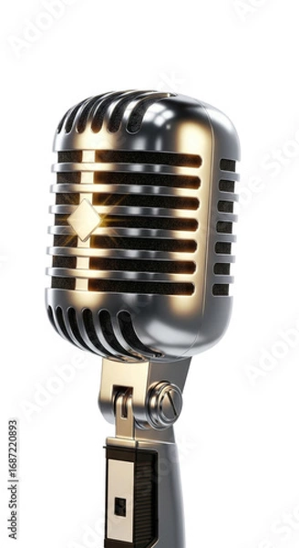 Fototapeta Classic chrome microphone isolated on a transparent background for studio recording