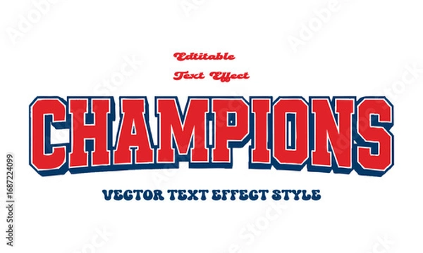 Fototapeta Sports Varsity Text Effect Vector  Bold Red Block Letters with White Outline and Navy Shadow, easily editable and scalabe.