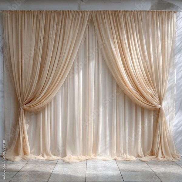 Fototapeta Light beige sheer curtains create a backdrop