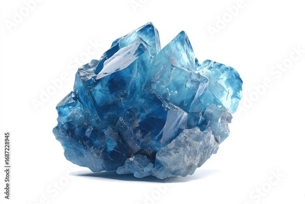 Obraz Vibrant, deep blue crystal cluster against white background