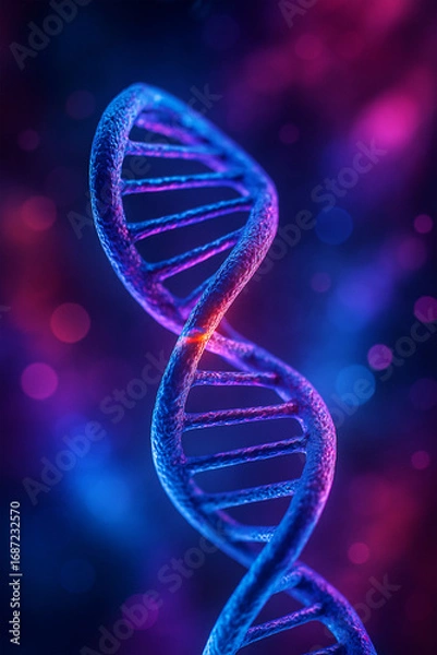 Fototapeta DNA molecule, showcasing its double helix structure with detailed base pairs, twisting strands, and molecular components. Generative AI illustration.