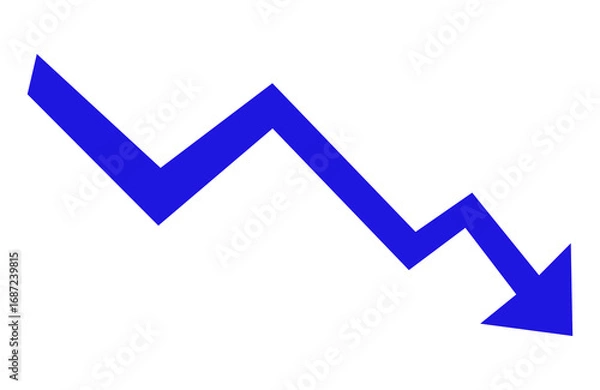 Fototapeta blue arrow going down stock icon on white background. Symbol of down arrow graph icon. financial market crash icon