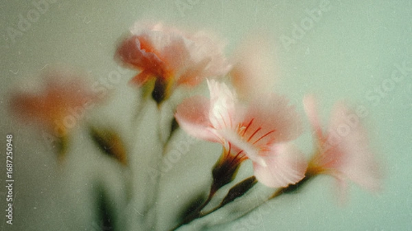 Fototapeta Soft Blurred Y2K Florals Vintage Backgrounds. Colorful flowers in soft focus with gentle hues creating a tranquil and dreamy atmosphere