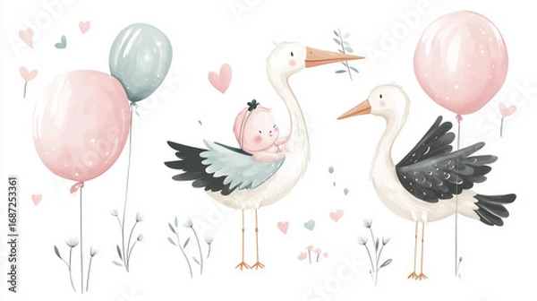 Obraz stork and baby