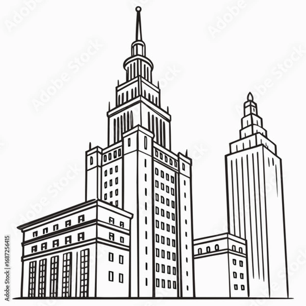 Fototapeta Line Drawing of Warsaws Palace of Culture and Science Complex.