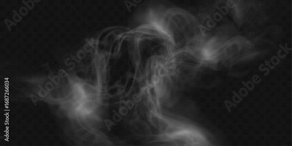 Fototapeta 	
Realistic white smoke or mist effect with soft, swirling patterns on a transparent background. Perfect for overlays and atmospheric designs.