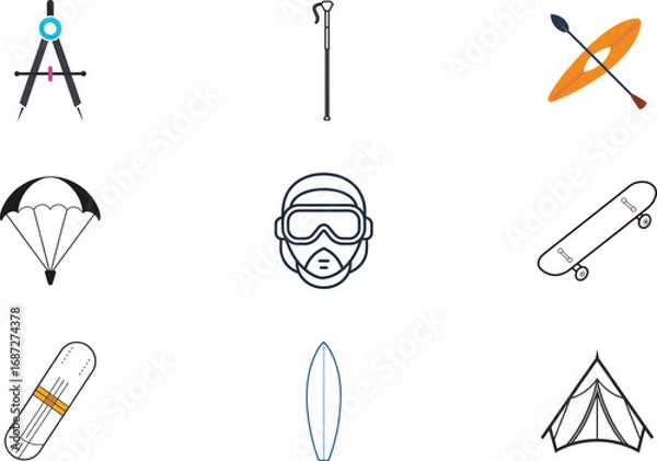 Obraz Collection outdoor adventure activity icons compass drawing