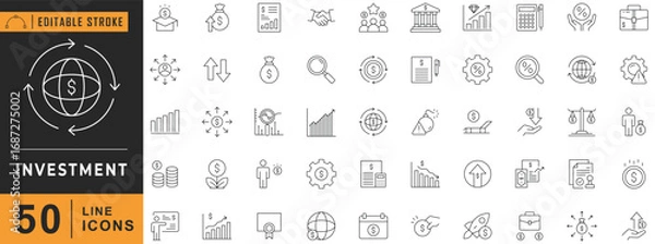 Fototapeta Investment line editable icon set. Vector illustration.