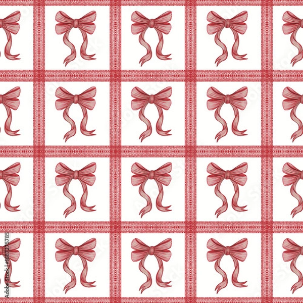 Fototapeta Red Ribbon Bow Pattern with Square Frame Design