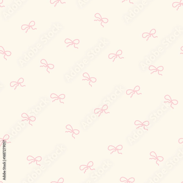Fototapeta Tiny pink coquette bows on a beige background - seamless pattern design
