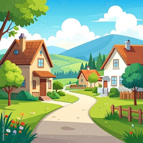 Fototapeta Charming village landscape