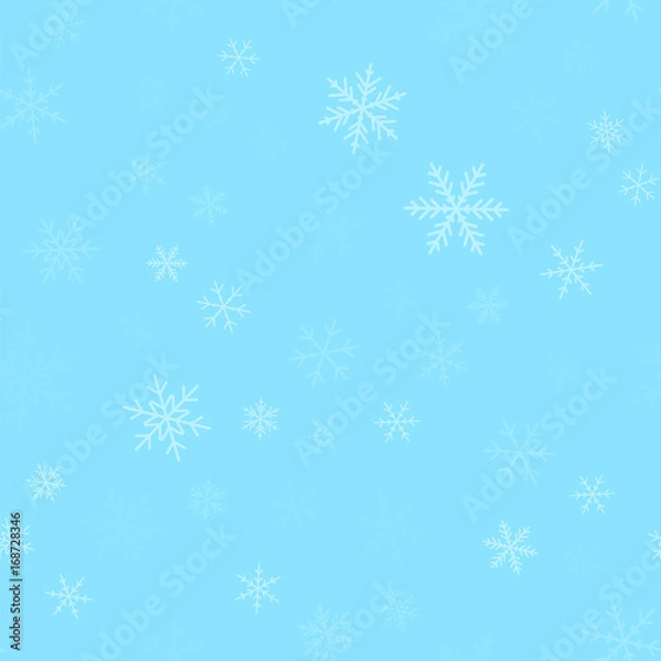 Fototapeta Transparent snowflakes seamless pattern on turquoise Christmas background. Chaotic scattered transparent snowflakes. Exquisite Christmas creative pattern. Vector illustration.