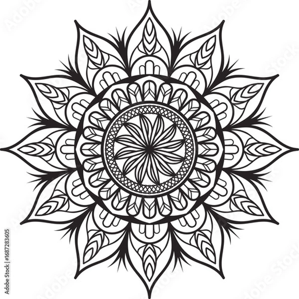 Fototapeta Intricate Circular Mandala Design with Floral and Geometric Elements A Symmetrical and Detailed Pattern for Coloring or Decorative Purposes