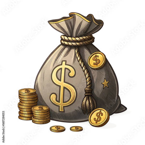 Fototapeta bag with money isolated on white background. PNG Transparent file type with high definition quality And vibrant color grading Available.