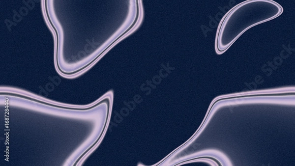Fototapeta Abstract Organic Shapes with Glowing Purple and White Outlines on Dark Navy Background