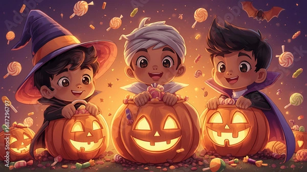 Fototapeta A spooky Halloween night, a haunted gothic house on a hill under a giant glowing full moon, A cute Halloween illustration, A luxurious fantasy Halloween scene, A minimalist Halloween design