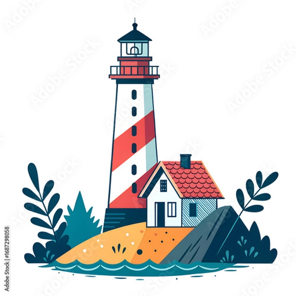 Fototapeta lighthouse on the beach isolated on white background. PNG Transparent file type with high definition quality And vibrant color grading Available.