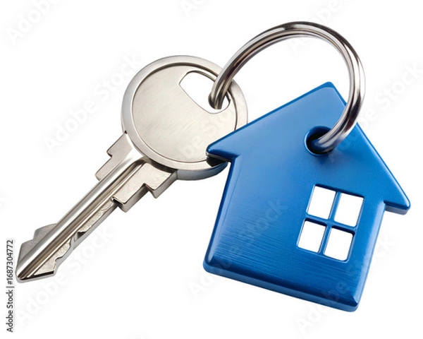Fototapeta house key with house isolated on white background. PNG Transparent file type with high definition quality And vibrant color grading Available.