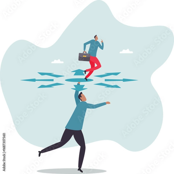 Fototapeta Choose career path, make life decision choice, decide the right or wrong direction, opportunity challenge, confusion or thinking to find the way.about a man and his life.