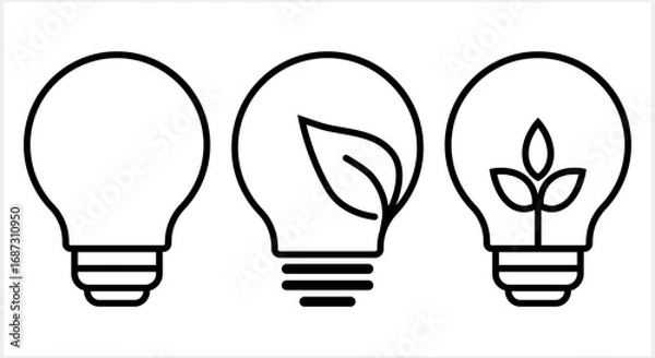 Fototapeta Doodle electric eco lamp set icon Lamp with leaf Sketch vector stock illustration