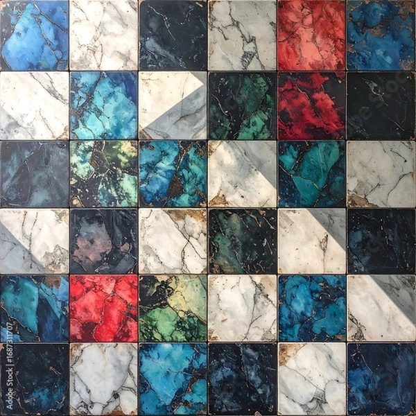 Fototapeta Checkered marble tile pattern