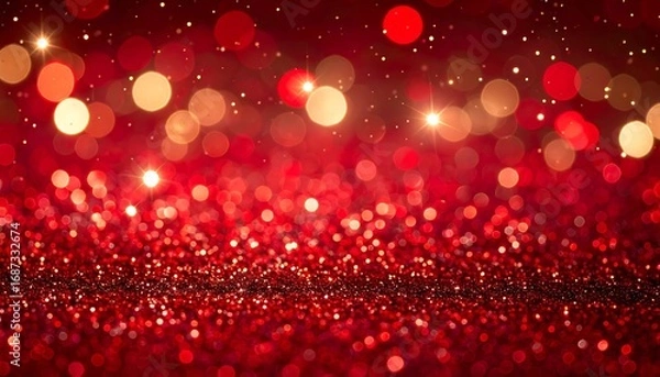 Fototapeta Festive red and gold bokeh background