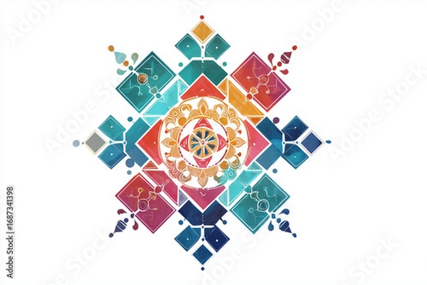 Fototapeta Artistic abstract of nine forms of Goddess Durga with geometric icons.
