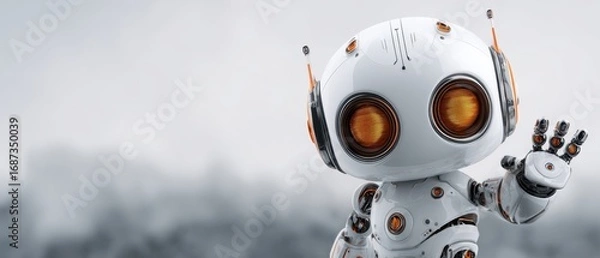 Fototapeta The Friendly Robot Waving in a Futuristic Landscape