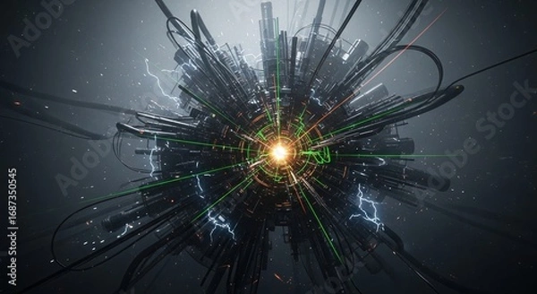 Fototapeta A futuristic abstract depiction of a complex, interconnected network, radiating energy