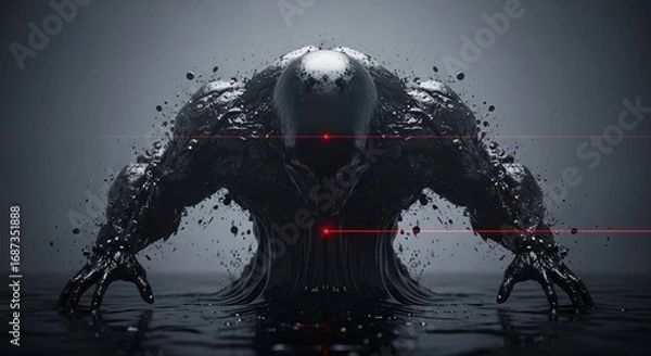 Fototapeta A menacing figure, exuding an aura of power and mystery, with a dark and imposing presence