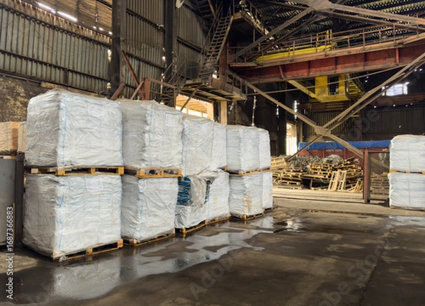 Obraz warehouse with big bags on pallets