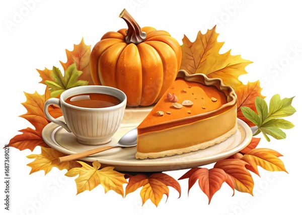Fototapeta pumpkin and autumn leaves isolated on white background. PNG Transparent file type with high definition quality And vibrant color grading Available.