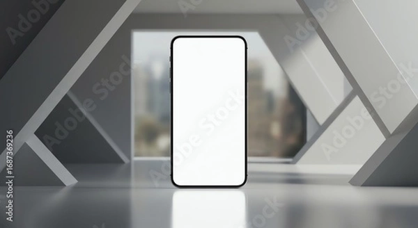 Fototapeta Smartphone mockup on a modern geometric background for design presentation