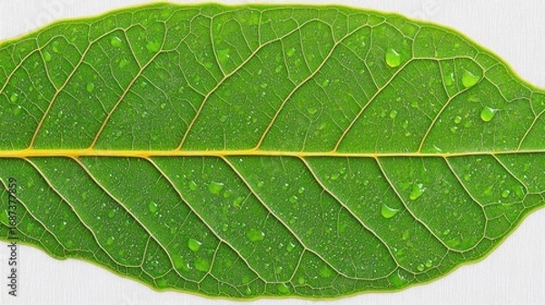 Fototapeta Detailed macro shot capturing the vibrant texture and intricate veins of a green leaf