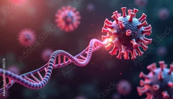 Fototapeta Virus structure with DNA strand in scientific illustration  