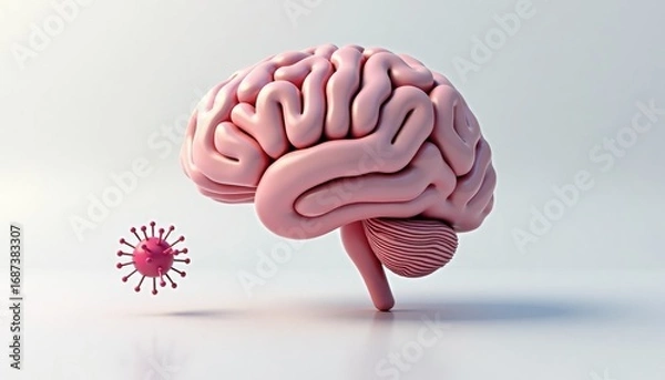 Fototapeta Brain with virus illustration in a minimalist and colorful style  
