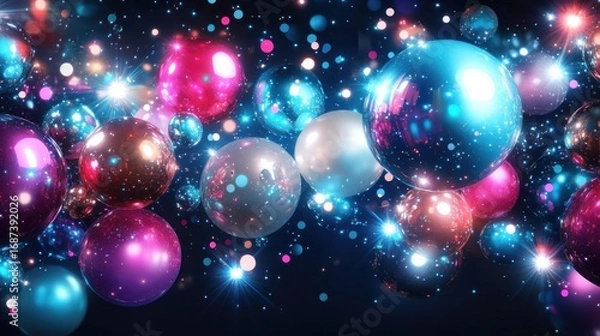 Fototapeta Spectacular display of colorful spheres and starlight, creating a festive atmosphere and visual