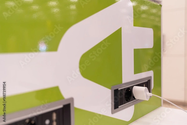 Fototapeta I charge my device at a charging point at the airport.