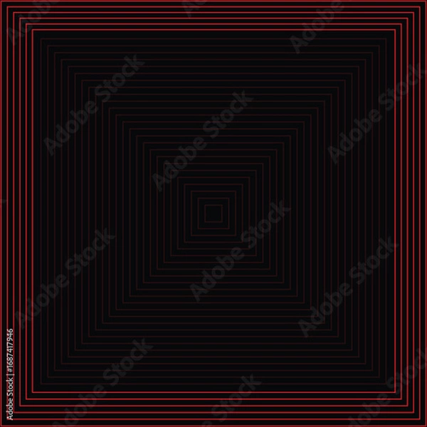 Fototapeta Concentric Squares A Deep Red and Black Composition. Absorption tunnel on a black background