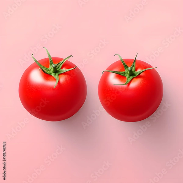 Fototapeta Fresh red tomatoes on soft pink background in clean minimal studio composition