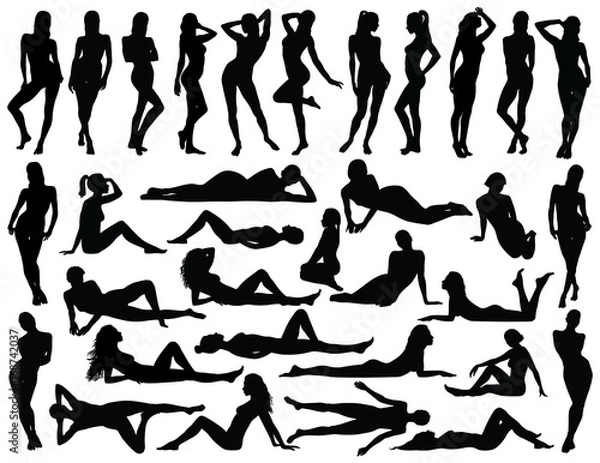 Obraz Czarny profil szczupła kobieta ciało na białym tle.