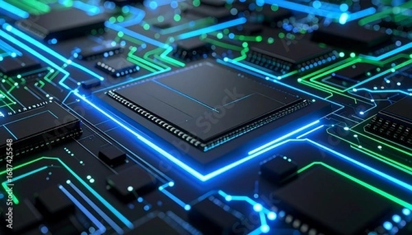 Fototapeta Electronic circuit board with processor