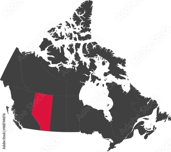 Obraz Map of Canada split into individual provinces. Highlighted province of Alberta.