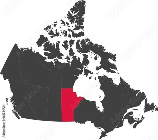 Fototapeta Map of Canada split into individual provinces. Highlighted province of Manitoba.