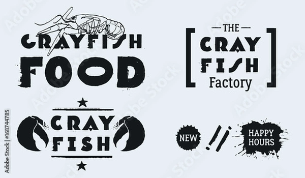 Obraz Claw illustration with line, star decoration and text CRAYFISH. Blots NEW, HAPPY HOURS